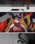 Asuka Langley anime desk pad 40x20 inches with EVA Unit-02, featuring bold reds, purples, and golds in a sleek matte finish.