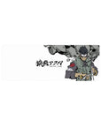 Mouse pad 32x12 inches featuring Sarutobi Asuma from Naruto with grunge-style ink, sage green and smoky gray design.