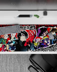 Anime desk pad featuring Persona 5's Joker and crew in vibrant pop art style, 36x16 inches, bursting with colorful energy.