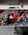 Anime mouse pad 40x20 inches featuring Persona 5's Joker with squad, vibrant colors, and dynamic pop art style.
