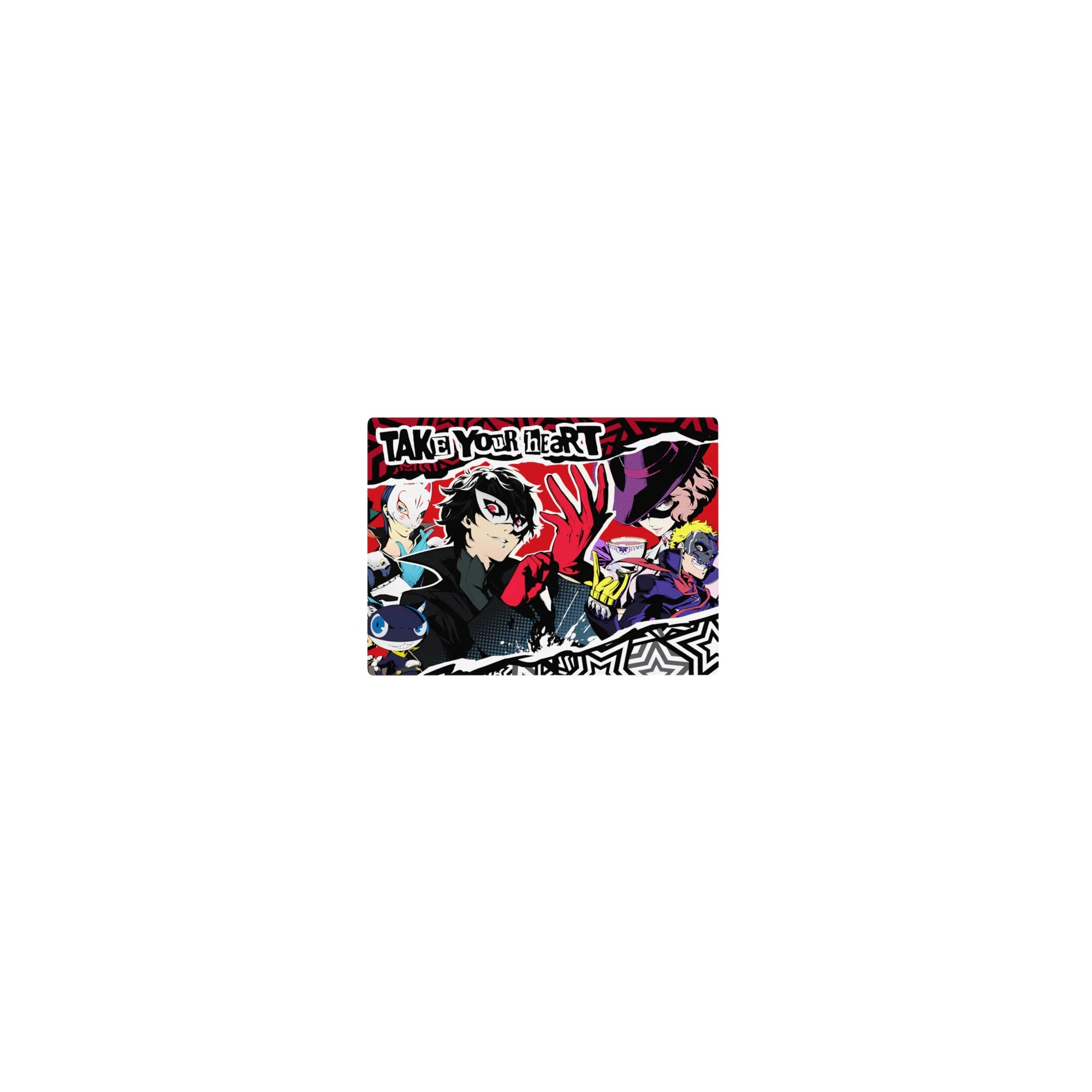 Anime mouse pad 14x10 inches featuring Persona 5&#39;s Joker, Mona, Ann, and Futaba in vibrant pop art style.