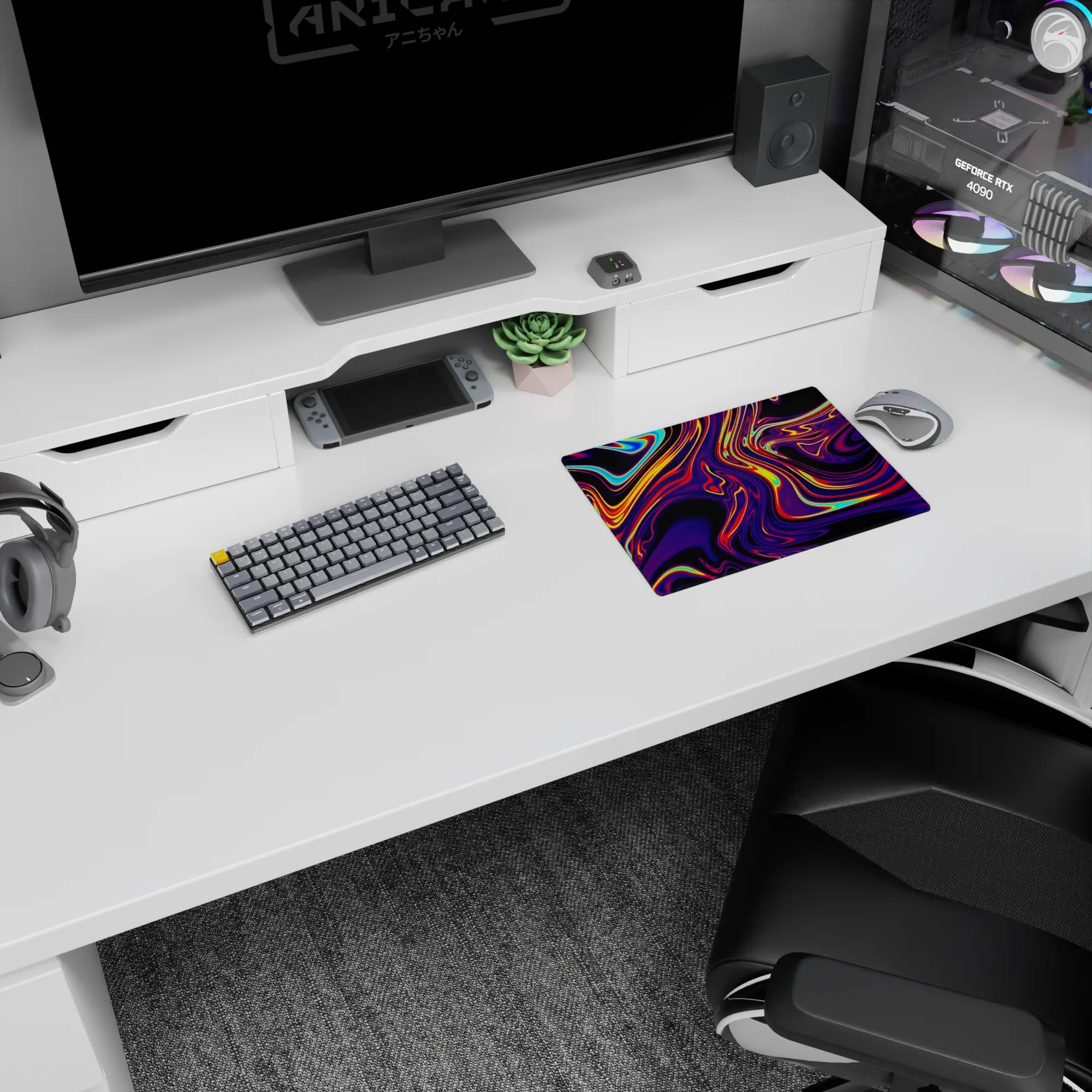 Liquid Abstract Deskmat | Mousepad | Deskpad - Neon Blaze - AniChan