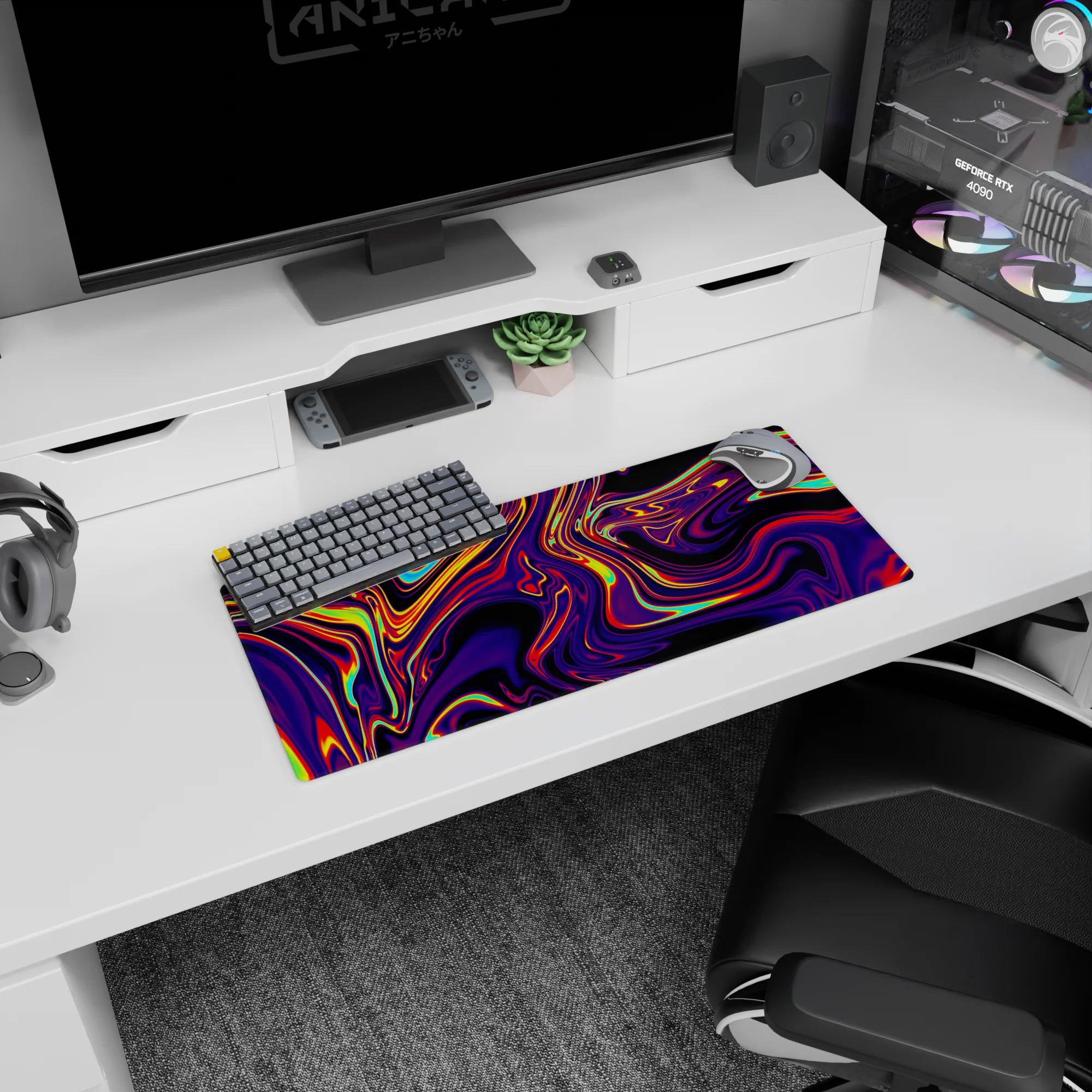 Liquid Abstract Deskmat | Mousepad | Deskpad - Neon Blaze - AniChan