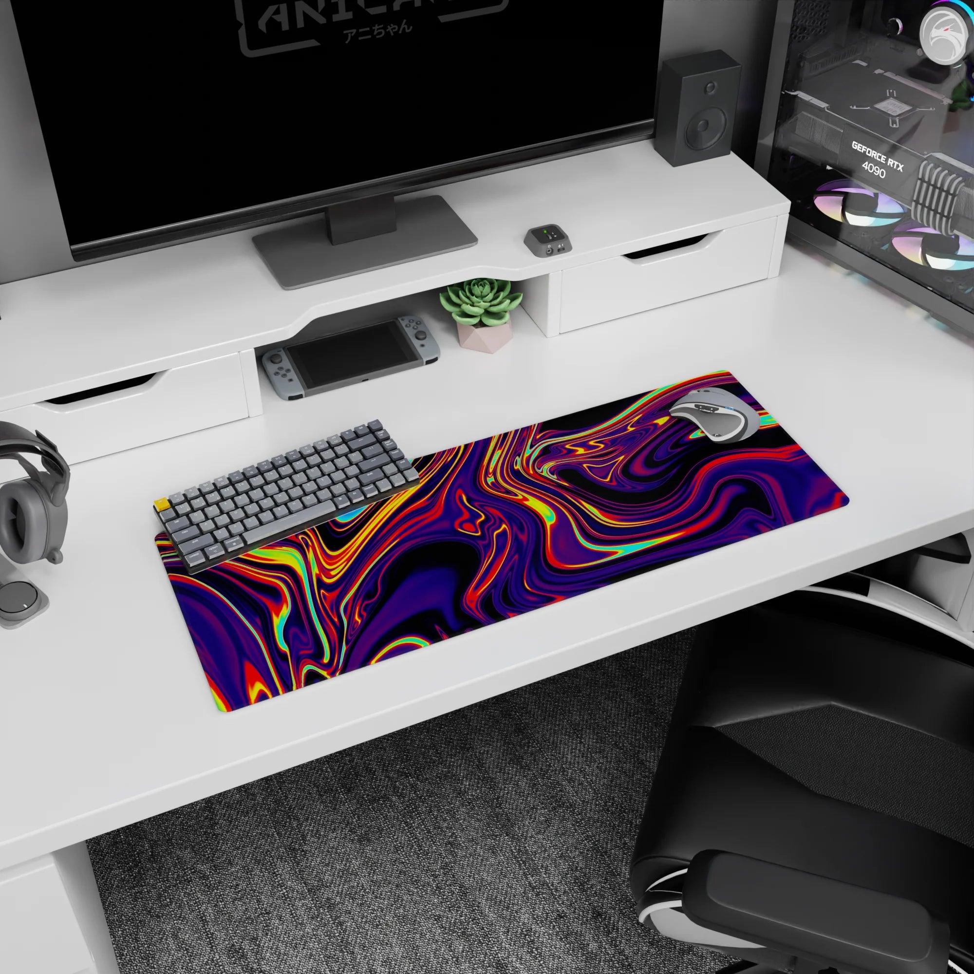 Liquid Abstract Deskmat | Mousepad | Deskpad - Neon Blaze - AniChan