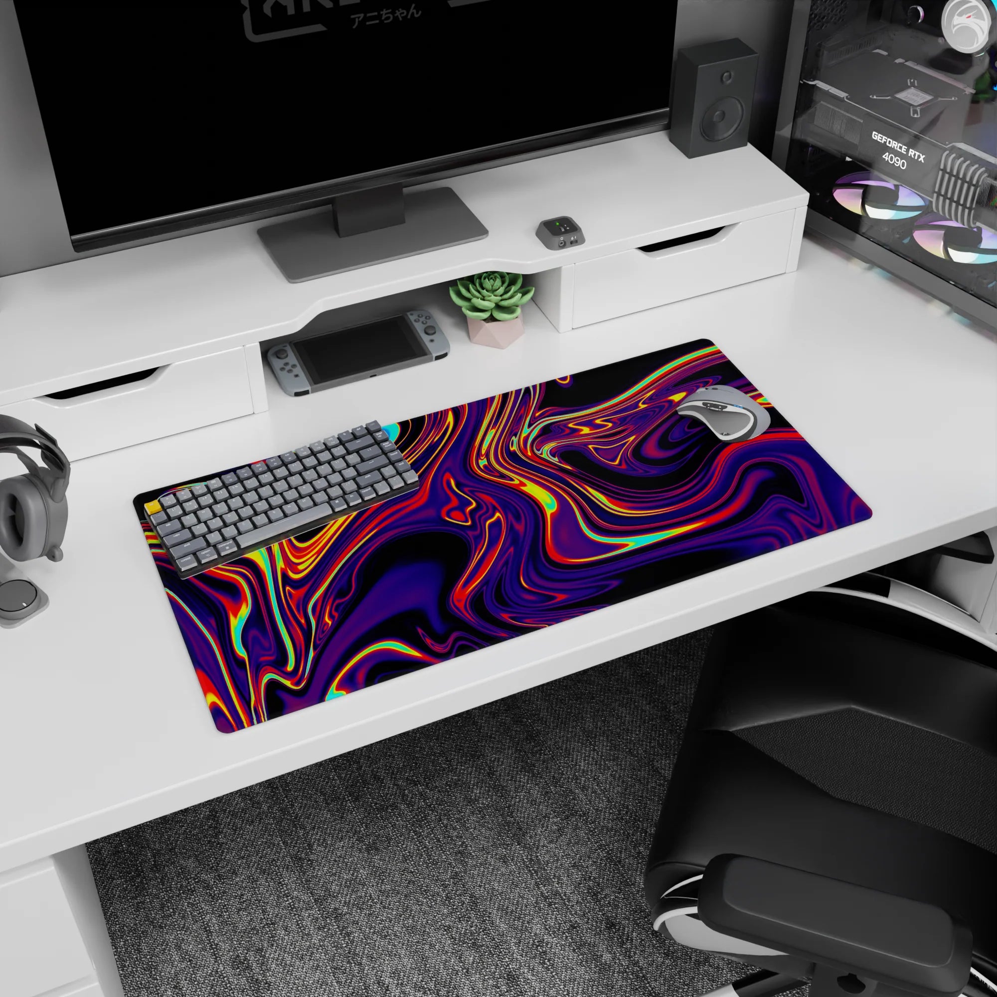 Liquid Abstract Deskmat | Mousepad | Deskpad - Neon Blaze - AniChan