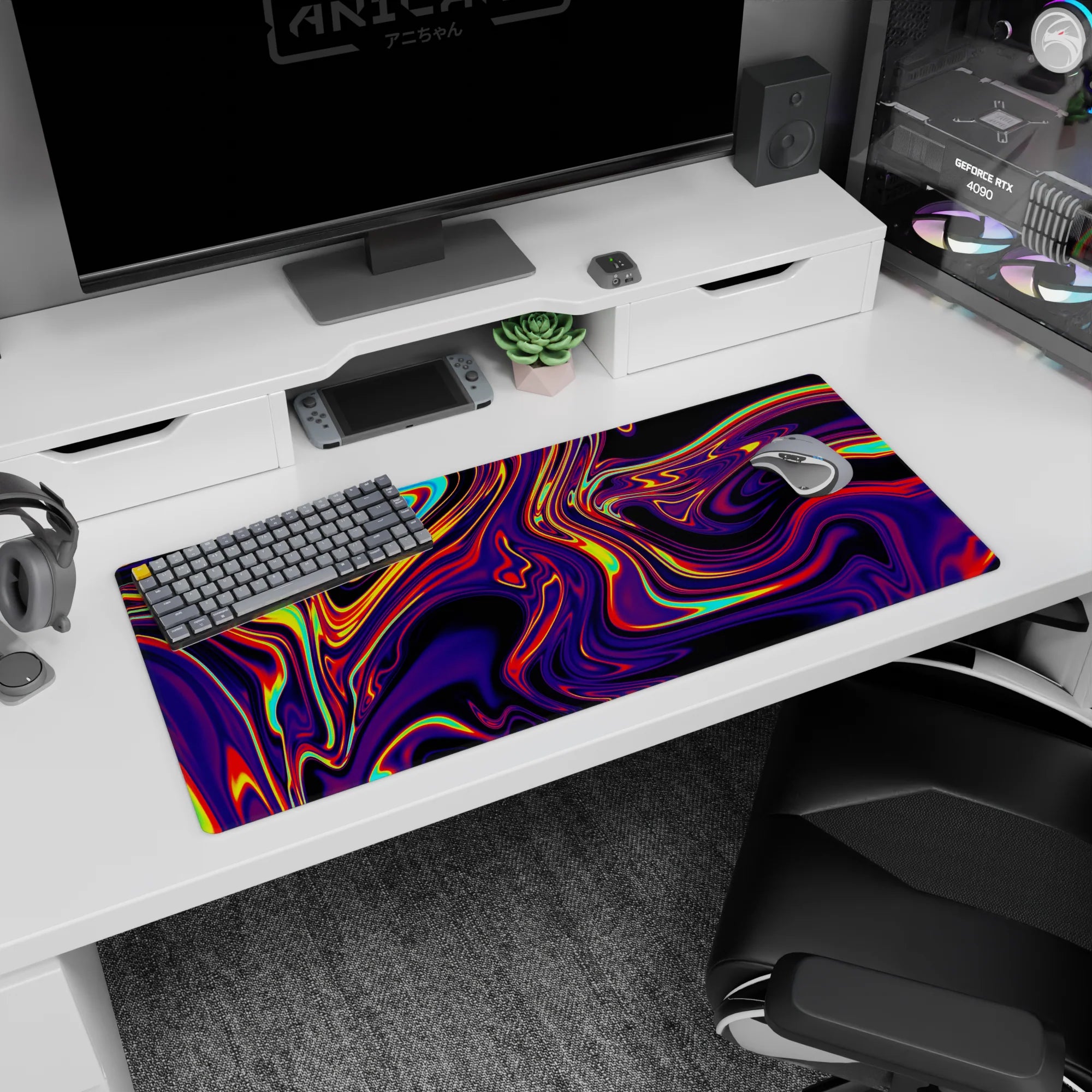 Liquid Abstract Deskmat | Mousepad | Deskpad - Neon Blaze - AniChan