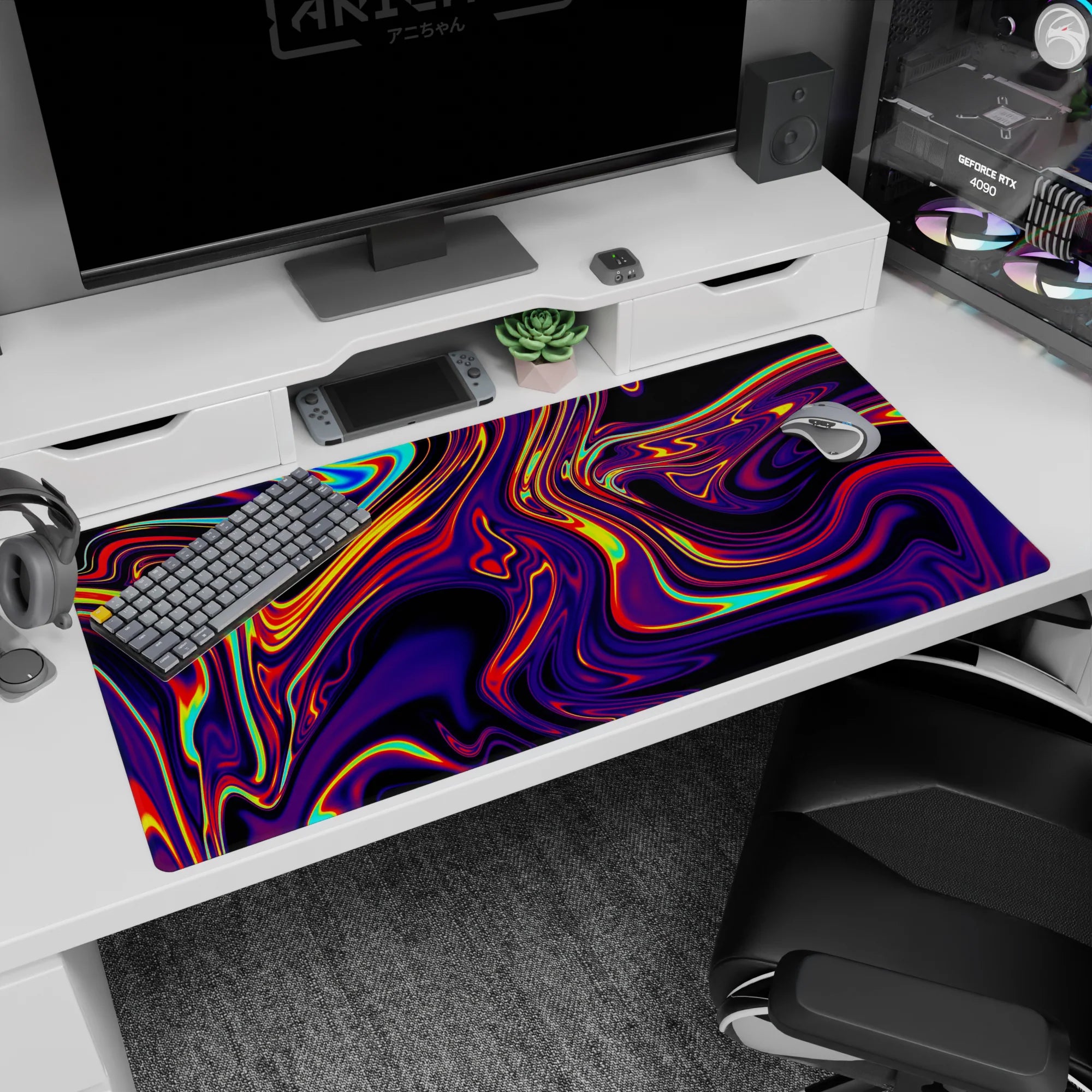 Liquid Abstract Deskmat | Mousepad | Deskpad - Neon Blaze - AniChan