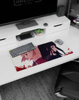 28x12 inches anime girl mouse pad featuring blonde with red ribbon and black-haired girl with violet eyes.