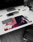 32x16 inches anime girl mouse pad featuring blonde girl with red ribbon and black-haired girl with violet eyes.