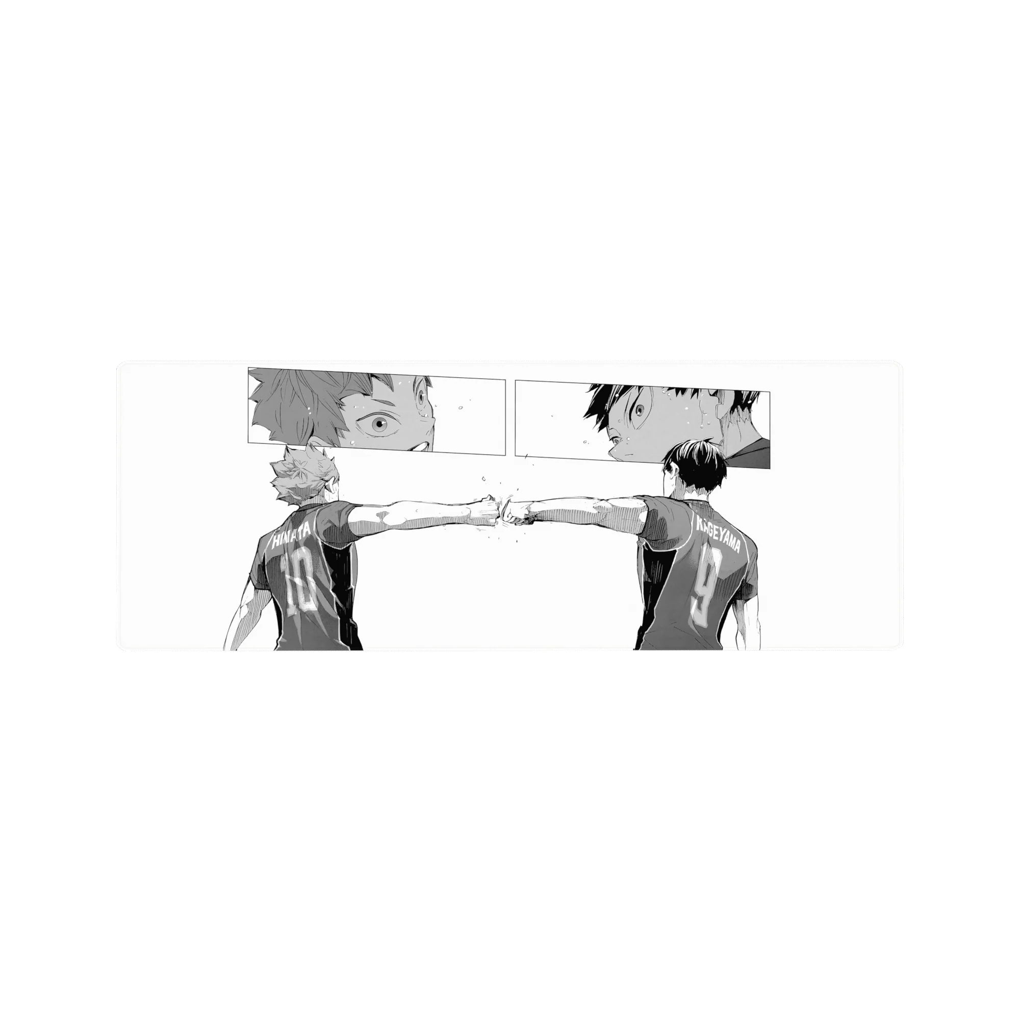 Haikyu!! volleyball fist-bump manga panel anime mouse pad, 32x12 inches.