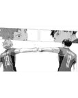 Haikyu manga-style volleyball fist bump desk pad, black-and-white panel design, 40x20 inches.