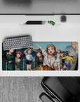 Anime girl mouse pad 32x12 inches in teal ocean and bright sky tones, sunny goofy weekend vibe.