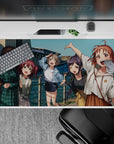 Teal ocean and bright sky anime girl desk pad 40x20 inches, sunny happy vibe with cute weekend energy.