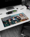 Anime girl mouse pad 32x16 inches showing one girl waving and another winking, friends packed in a seaside frame.