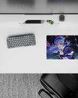 Midnight blue anime mouse pad 14x10 inches in electric lavender tones with spark streak highlights.
