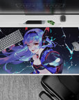 40x20 inches desk pad in electric midnight blues, lavender tones, and spark streaks for a fast vibe.