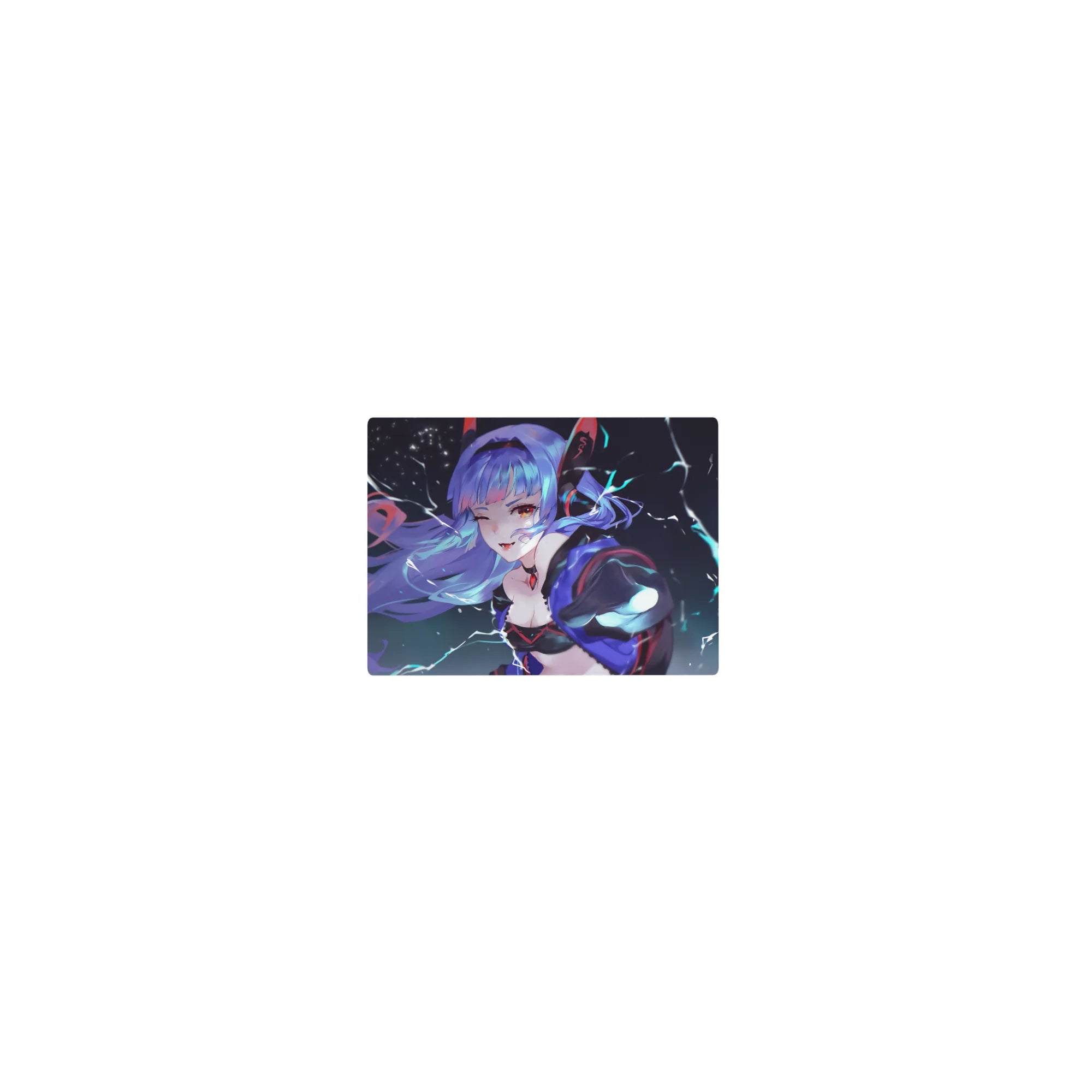 Classic anime girl mouse pad 14x10 inches with lightning sky backdrop and sleek black-red outfit.