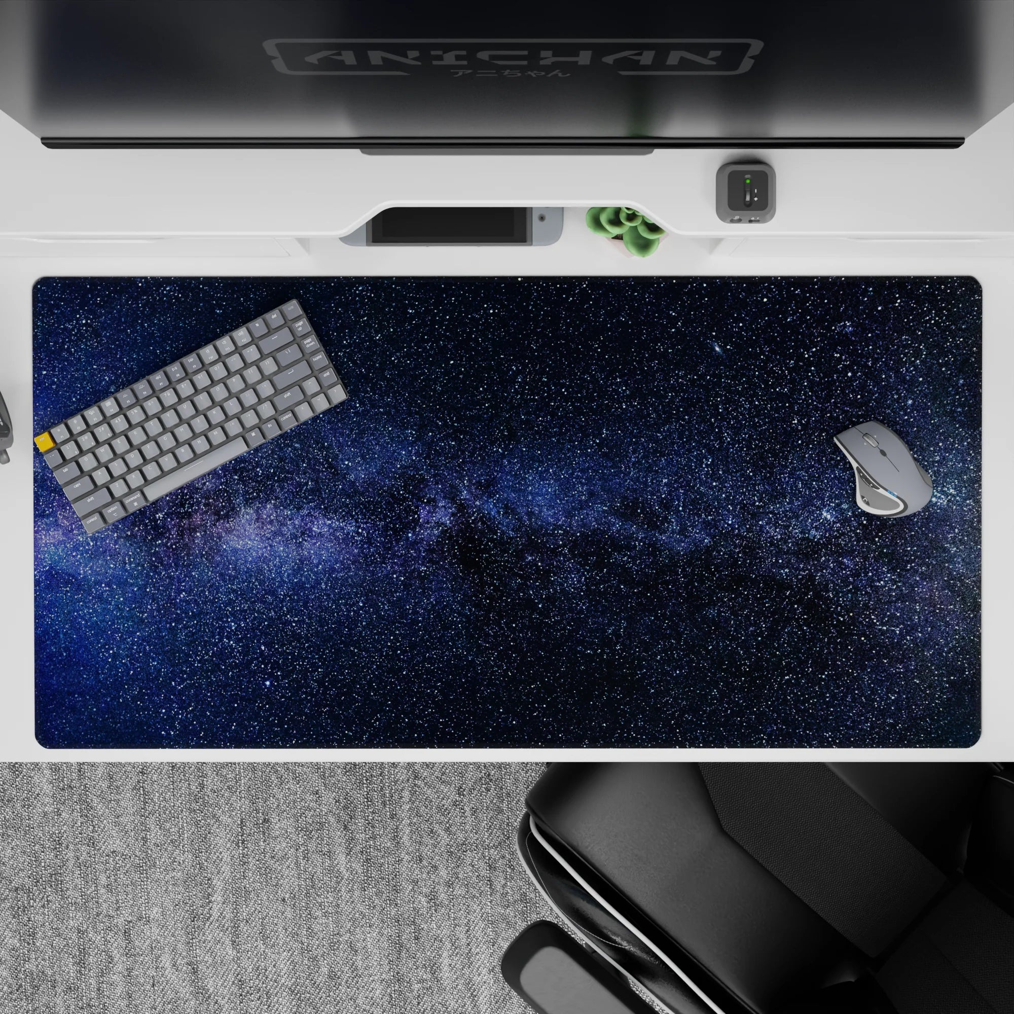 Deep navy to inky blue 40x20 inches desk pad with calm late-night vibe and scattered stars.