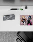Moody pastel anime girl mouse pad 14x10 inches in blush pink with midnight blue, black lace, and cute edge.