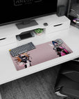 28x12 inches anime girl mouse pad featuring blonde in lace bralette and blue-haired cat-ear girl with skull charm.