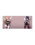 28x12 inches anime girl mouse pad with two edgy pastel rebels on blush background and tiny fleur pattern.