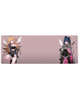 32x12 inches anime girl mouse pad with two punk girls, lace bralette, cat ears, and fleur background.