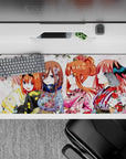 36x16 inches kawaii anime desk pad in blush, coral, indigo, and gold with bold candy-bright vibe.