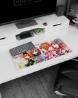 28x12 inches anime mouse pad featuring pink-haired girl with blossoms beside bunny-ear bob under falling sakura.