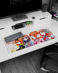 Anime girl mouse pad 32x12 inches with pink-haired blossom girl and bunny-ear bob under falling sakura.