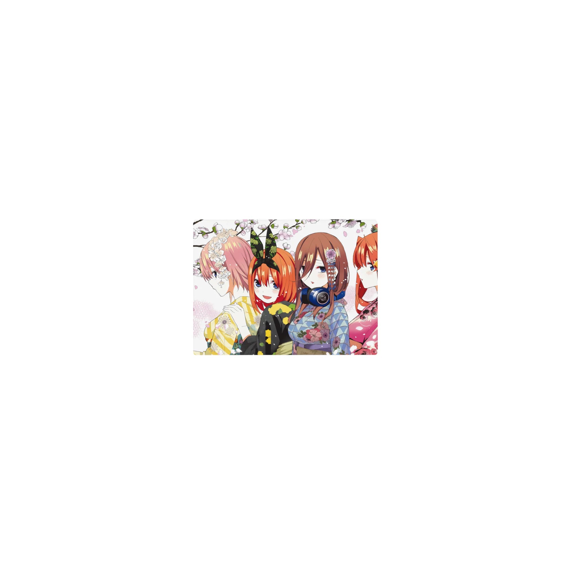 Classic anime girl mouse pad 14x10 inches with five kimono-clad girls in side profile and sakura petals.