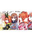 Anime girl desk pad 40x20 inches with five kimono-clad girls in side profile under falling sakura petals.