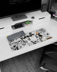 Hinata lunging forward arms wide with Kageyama in the manga background anime mouse pad, 28x12 inches.