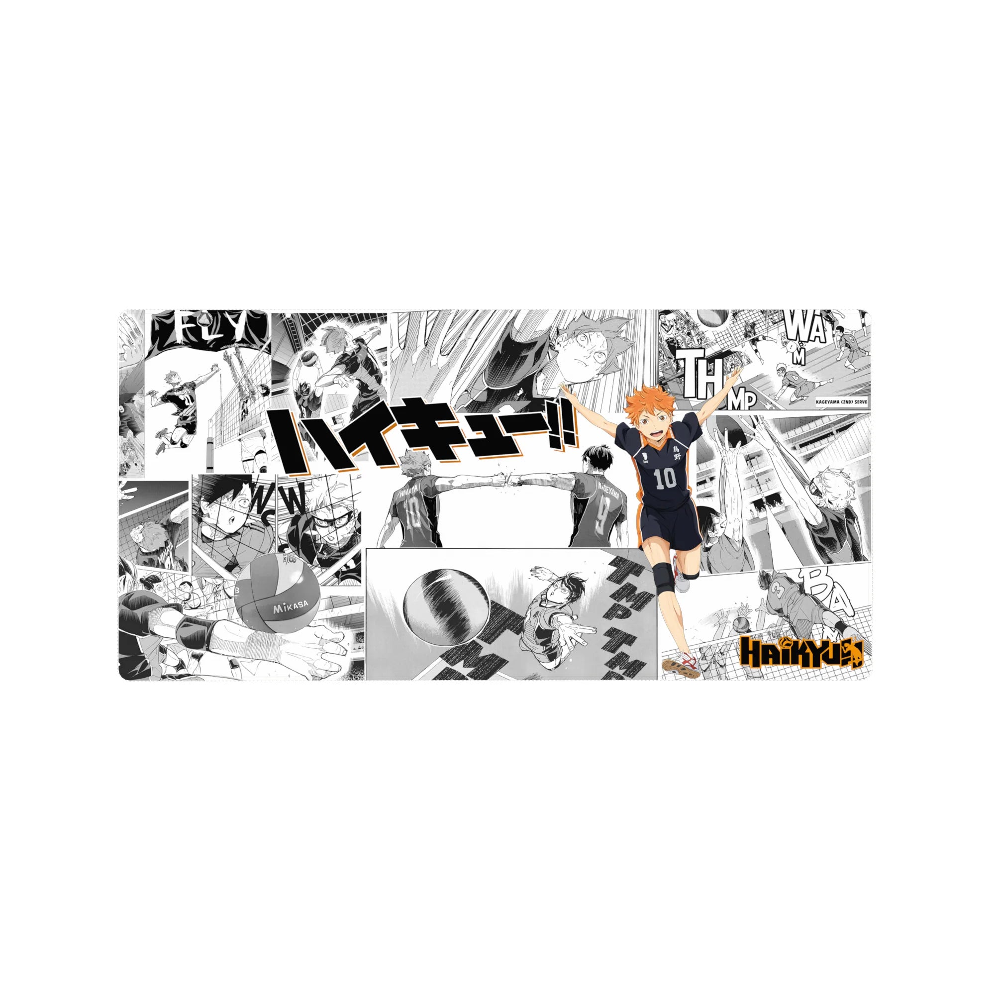 Haikyuu anime mouse pad 32x16 inches with Hinata on manga collage, Karasuno 