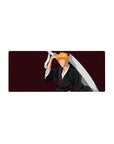 Anime mouse pad featuring Ichigo Kurosaki from Bleach with a minimalist design, size 28x12 inches.