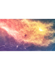 Nebula galaxy desk pad 40x20 inches with swirling clouds, soft light bursts, and smooth glide surface.