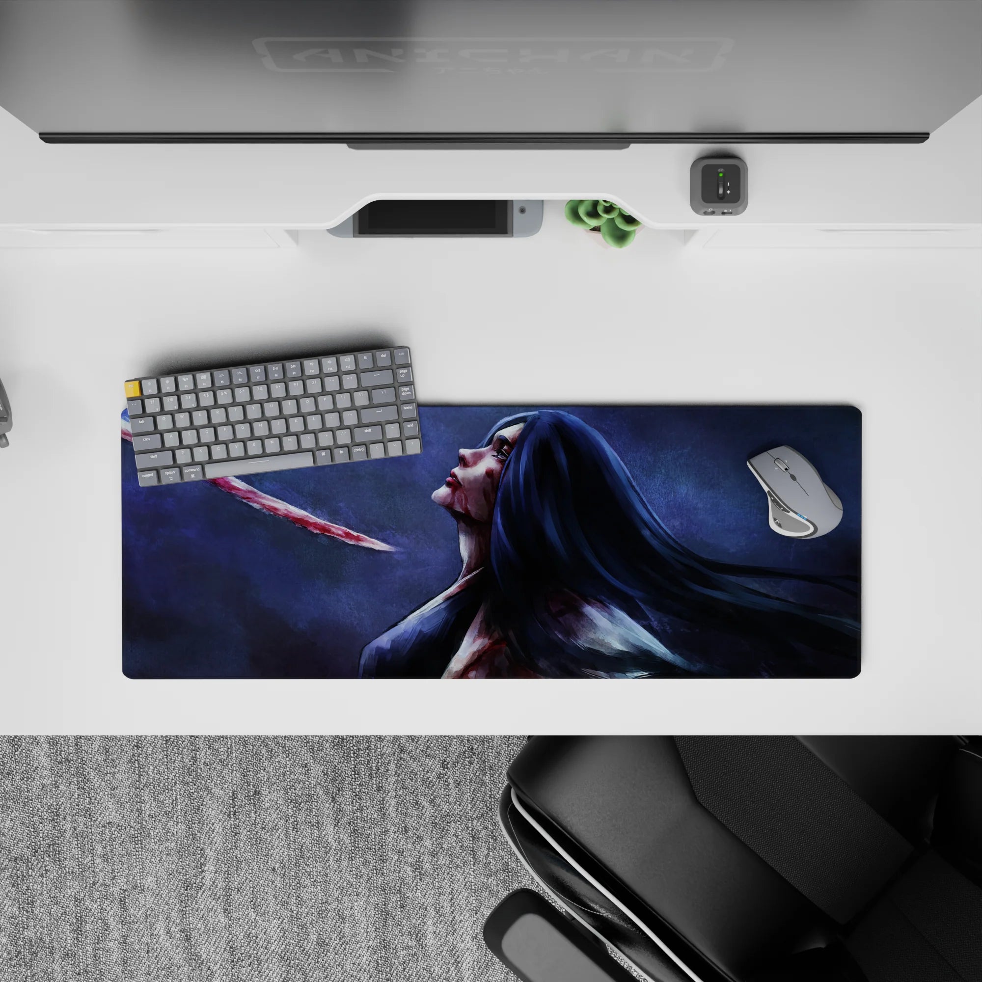 Anime mouse pad 32x12 inches featuring Retsu Unohana from Bleach, depicted in a haunting, painterly style.