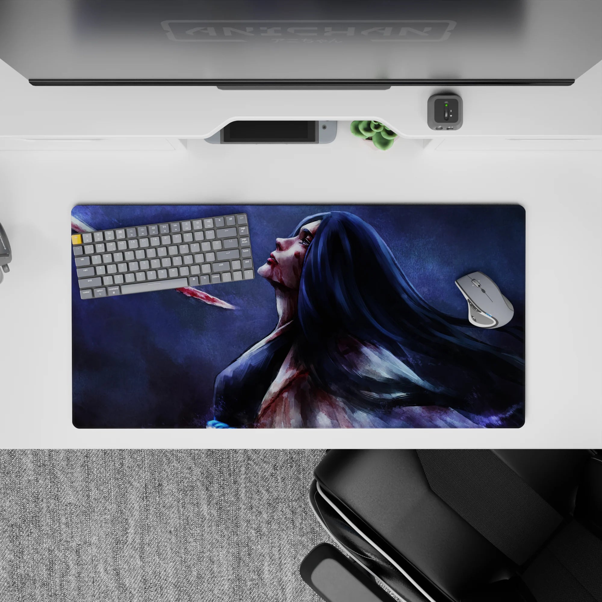 Anime mouse pad 32x16 inches featuring Retsu Unohana from Bleach, depicted in a haunting, painterly style.