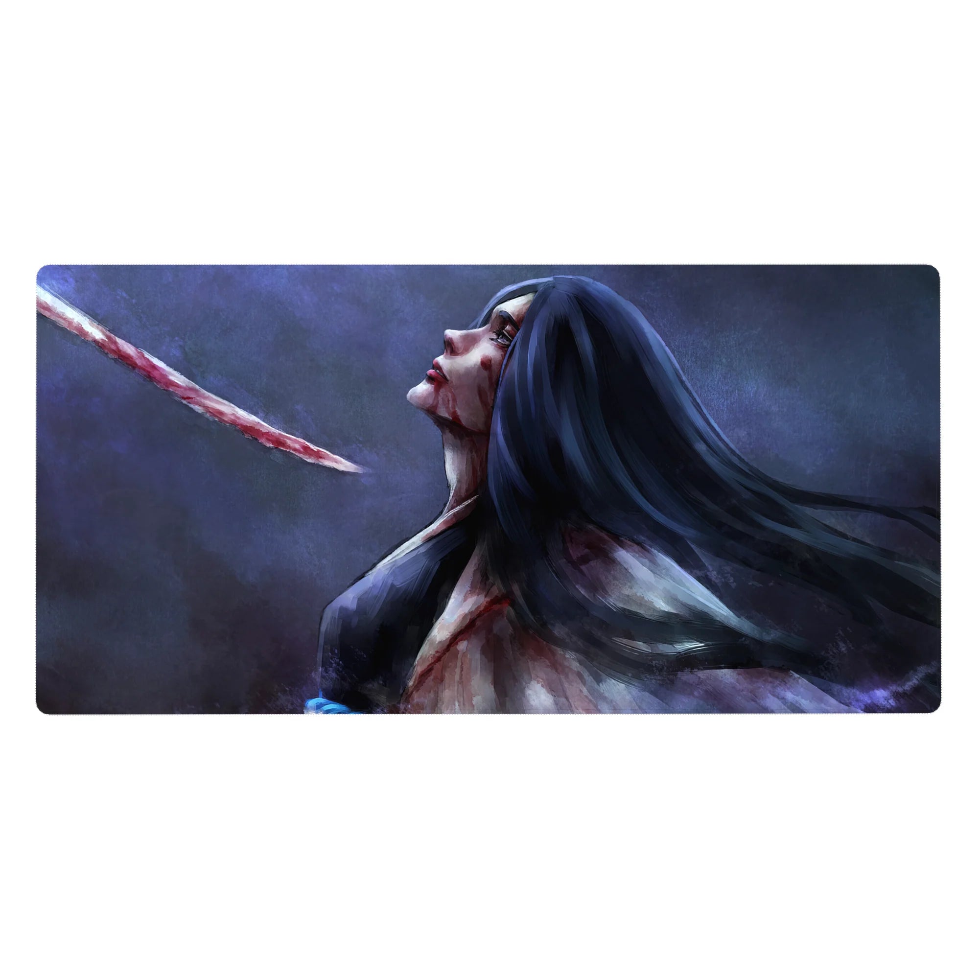 Anime mouse pad featuring Retsu Unohana from Bleach in painterly style, size 40x20 inches, with haunting imagery.