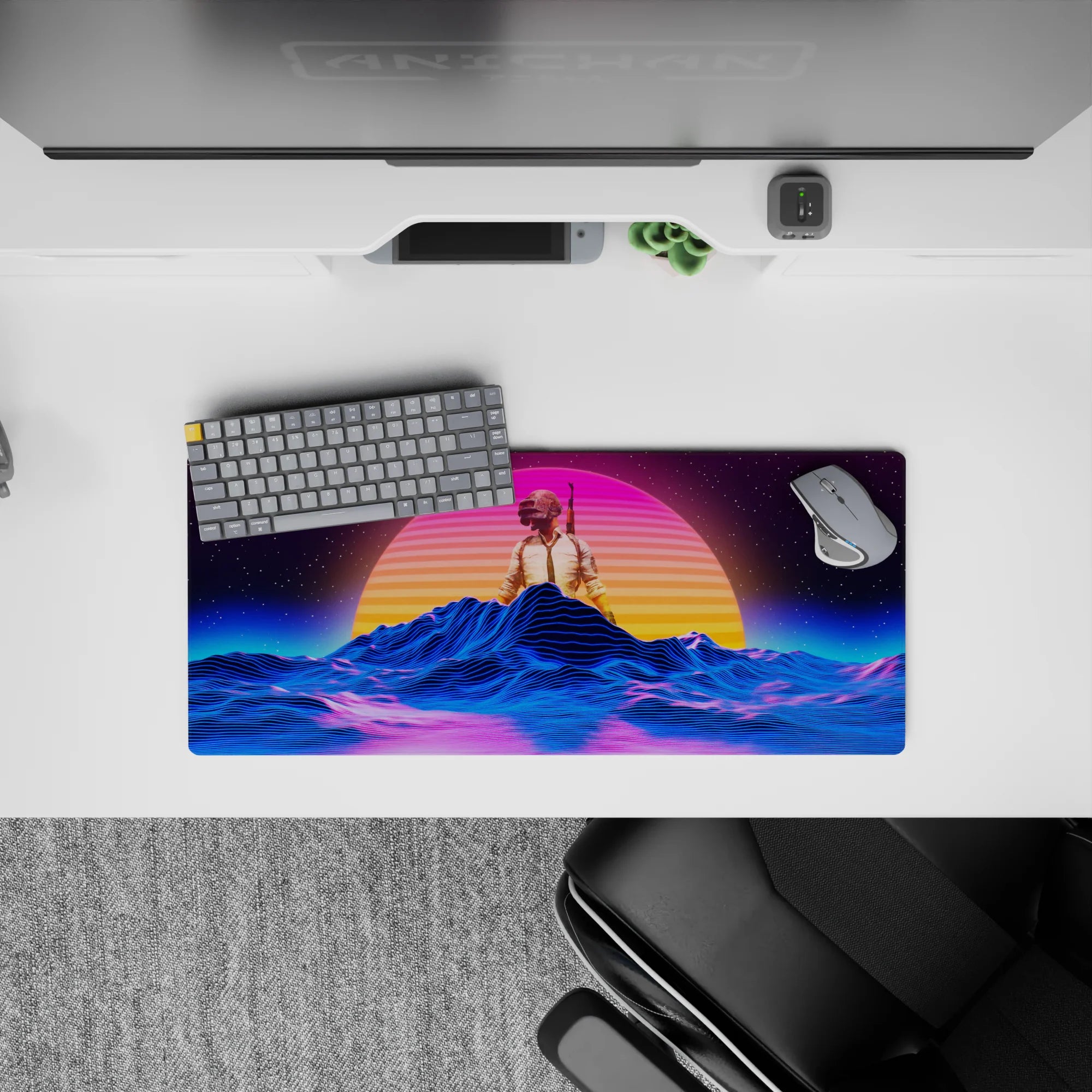 Retrowave-Vaporwave Deskmat | Mousepad | Deskpad - Neon Battleground - AniChan