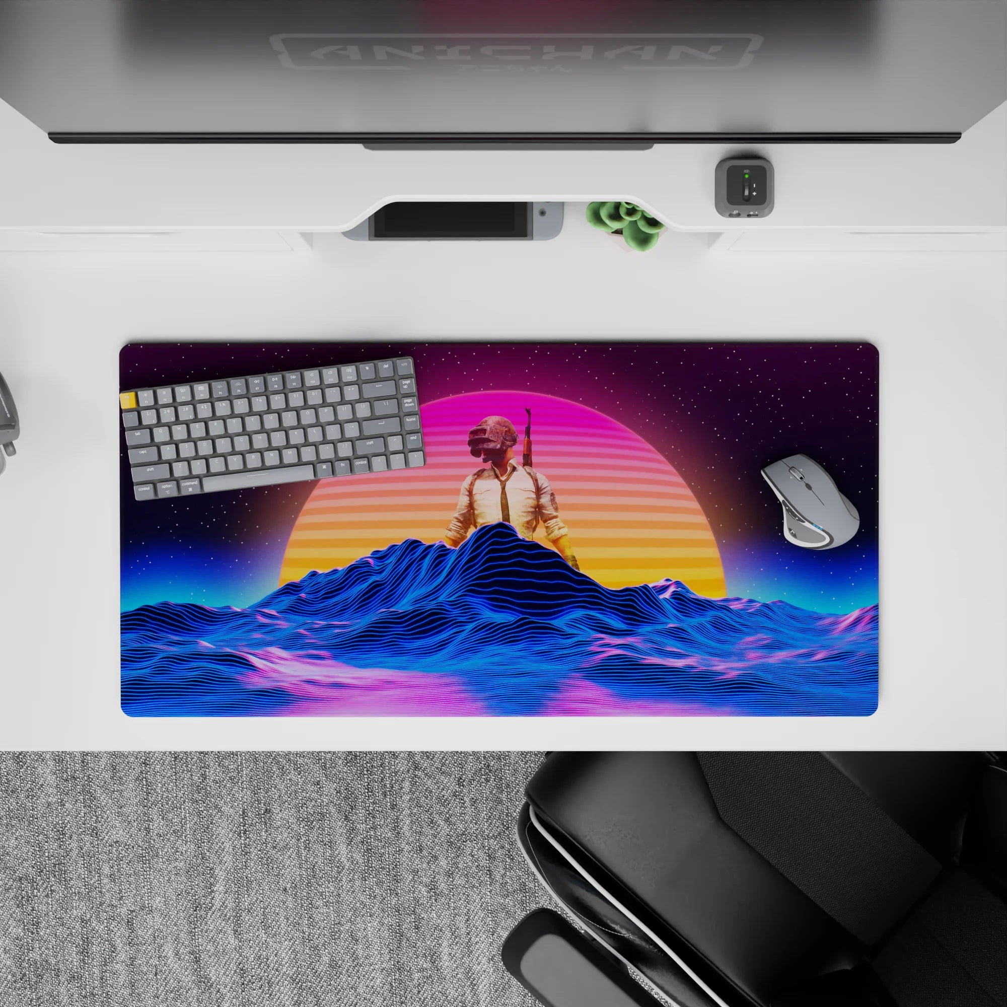 Retrowave-Vaporwave Deskmat | Mousepad | Deskpad - Neon Battleground - AniChan