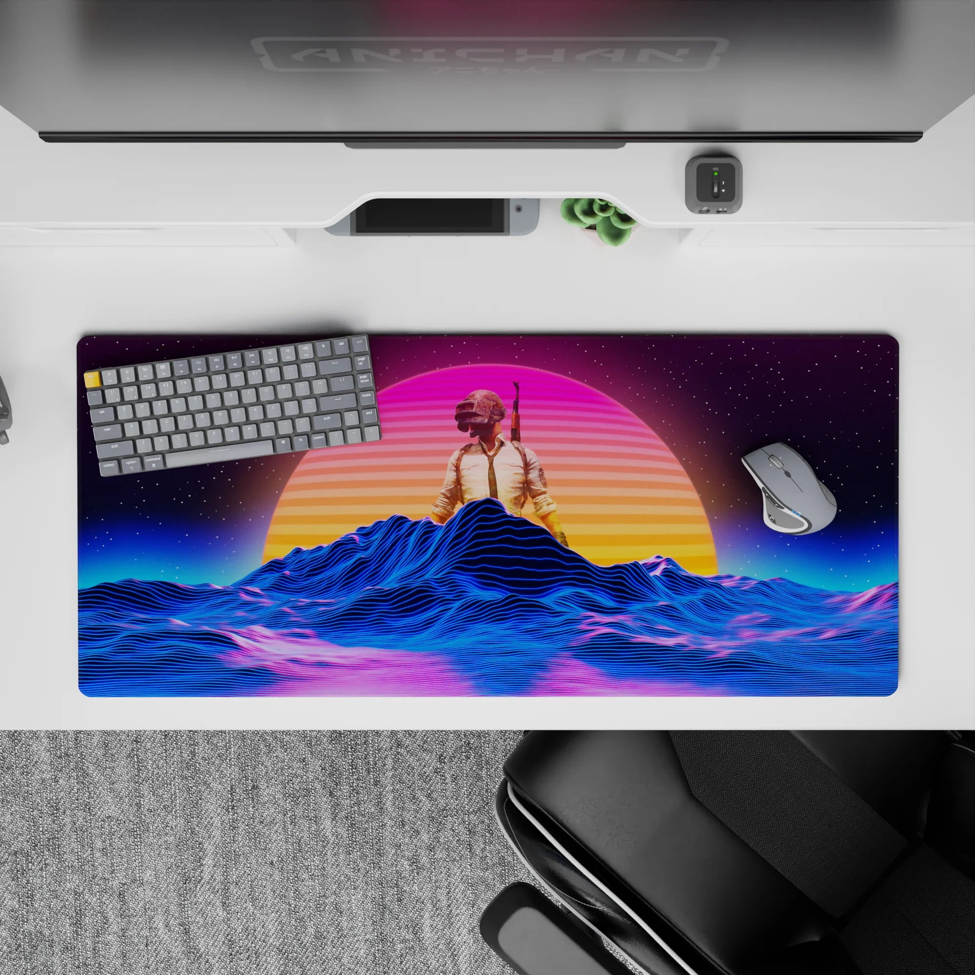 Retrowave-Vaporwave Deskmat | Mousepad | Deskpad - Neon Battleground - AniChan