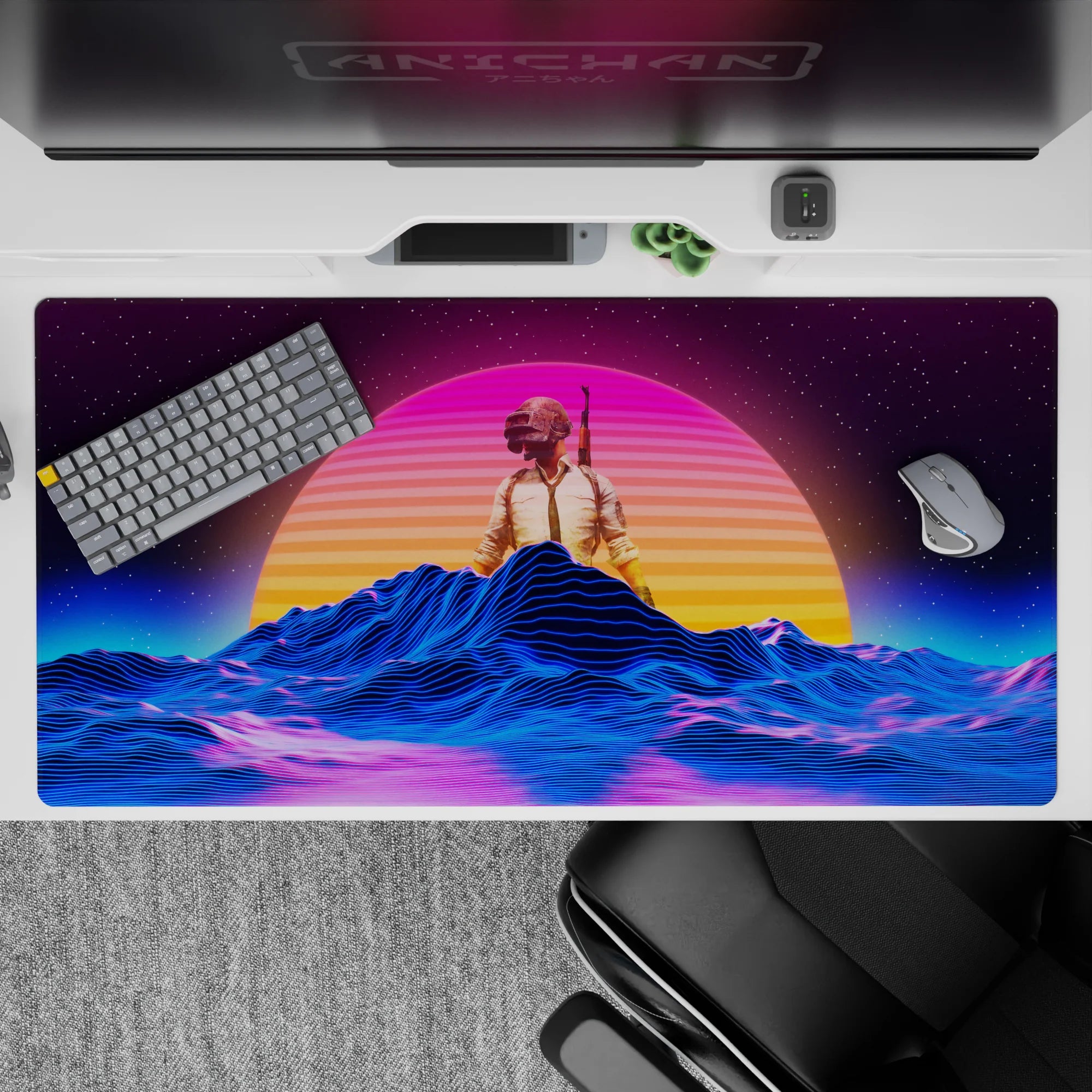 Retrowave-Vaporwave Deskmat | Mousepad | Deskpad - Neon Battleground - AniChan