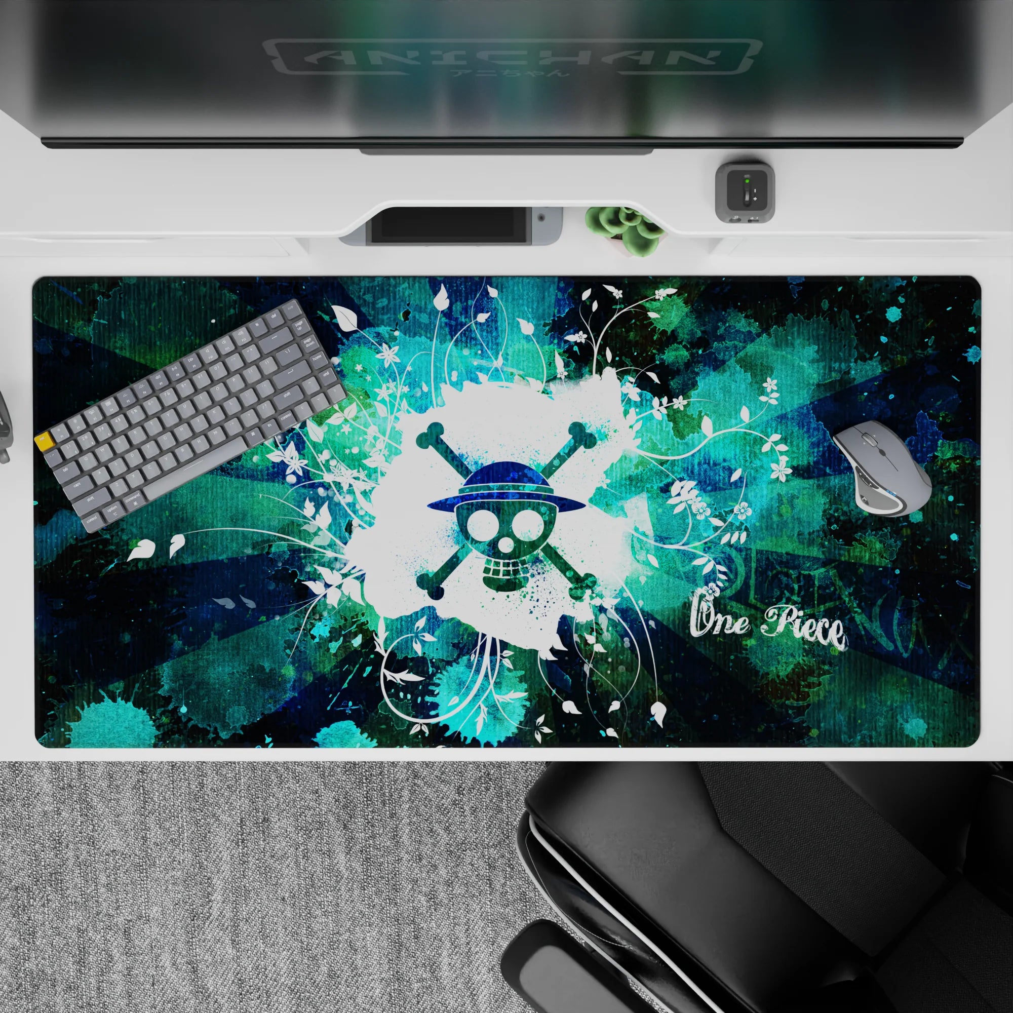 One Piece Deskmat | Mousepad | Deskpad - Floral Jolly Roger - AniChan