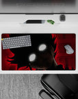 32x16 inches anime mouse pad in blood-red and black with gritty ink shading, intense late-night mood.