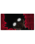 32x16 inches anime mouse pad with spiked black hair, glowing eyes, and crisp black uniform collar.