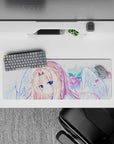 32x12 inches pastel desk mouse pad in soft pinks and sky tones, dreamy cute anime aesthetic.