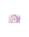 Classic anime girl mouse pad 14x10 inches with blonde angel, white wings, and pink petals on pastel sky.