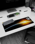 32x12 inches extended mouse pad showing a curved space horizon with a sharp blue edge and dawn flare.