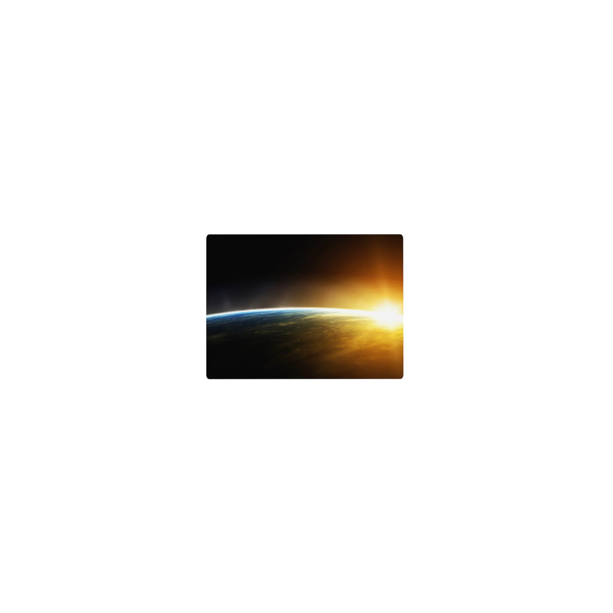 Classic 14x10 inches mouse pad with a cosmic horizon gradient and blue rim, finished with a sunrise glow.
