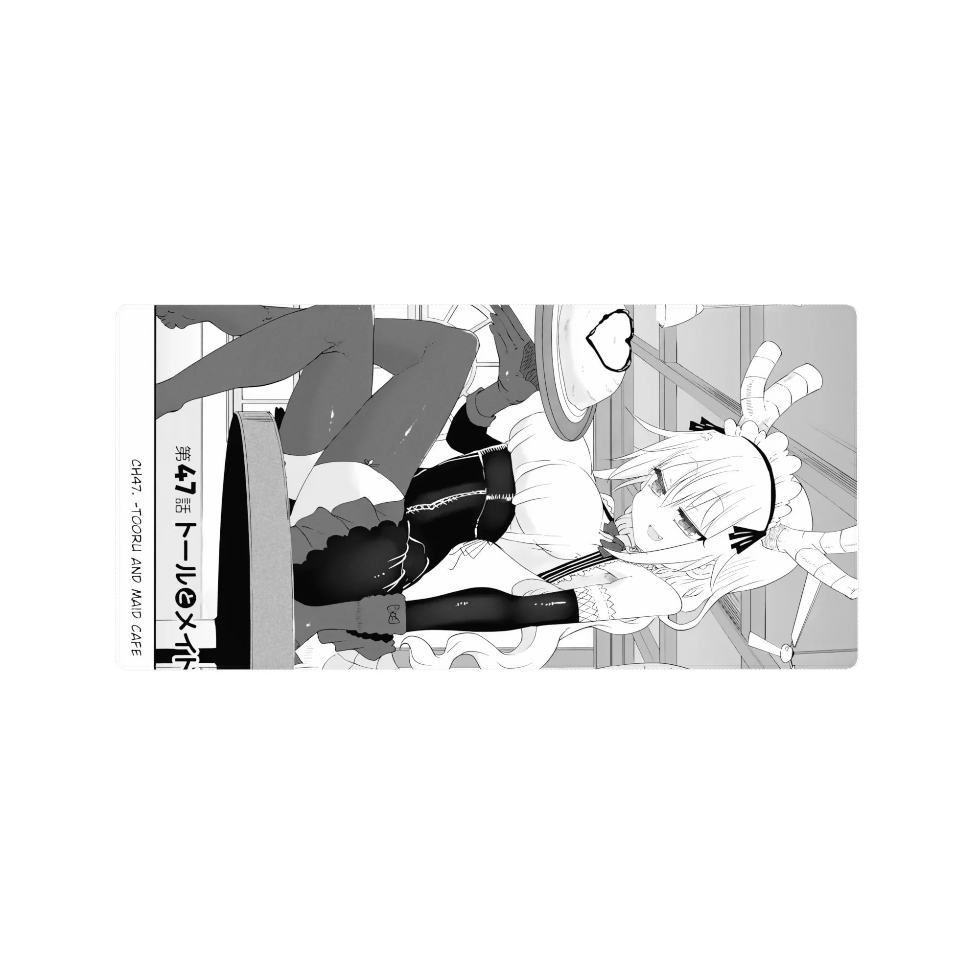 32x16 inches anime girl mouse pad with maid corset, horns, frilly headband, and thigh-highs line art.